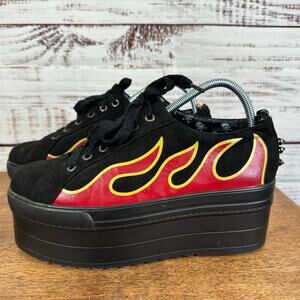 Womens Lamoda Black Red Flame Punk Grunge Platform Lace Up Shoes Spikes FLAW 10